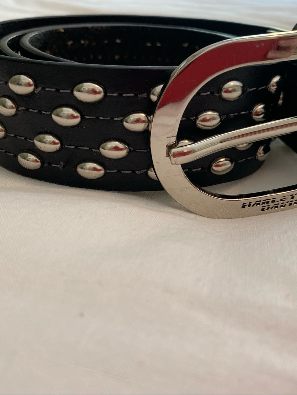 TWO Black Harley Davidson Studded Leather Belts with Silver Hardware